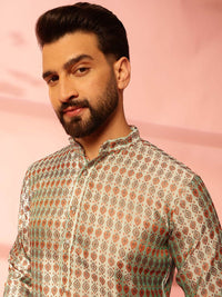 Anouk Ethnic Motifs Printed Mandarin Collar Cotton Silk Straight Kurta