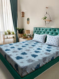 KLOTTHE Blue Floral 400 TC King Bedsheet with 2 Pillow Covers