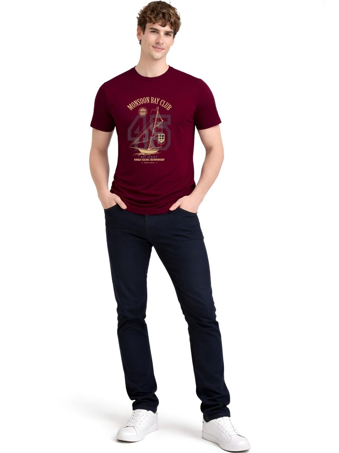ADRO Graphic Sailing Club Printed Round Neck Short Sleeves Cotton T-shirt