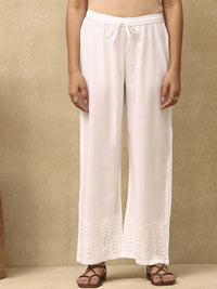 House of Chikankari Women White Cotton Chikankari Embroidered Palazzo