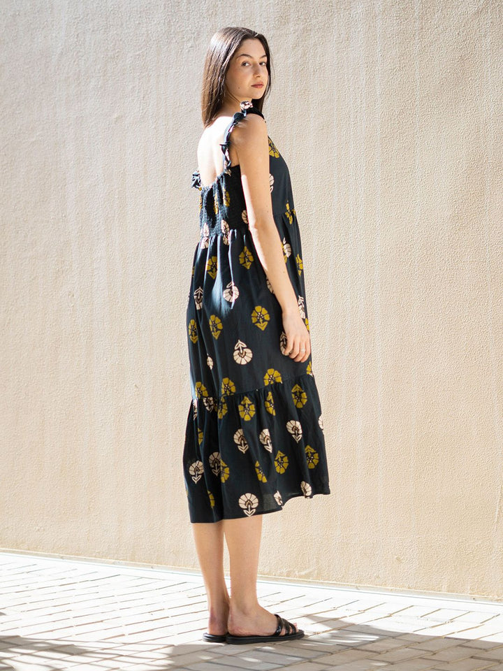 SANSKRUTIHOMES Cotton Floral Printed Fit & Flare Midi Dress