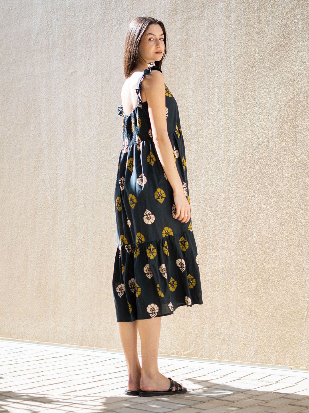 SANSKRUTIHOMES Cotton Floral Printed Fit & Flare Midi Dress