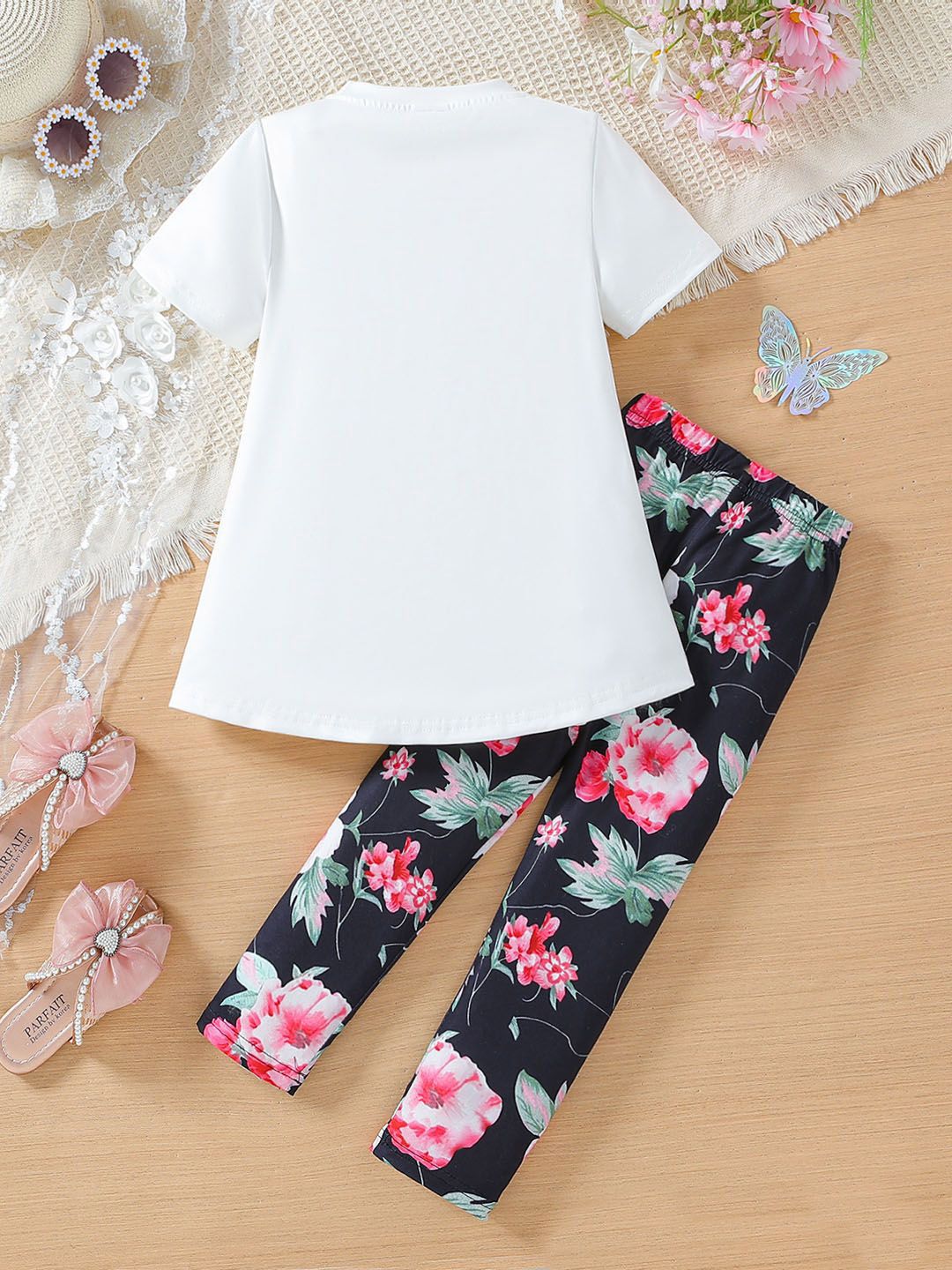 YK Girls Printed T-shirt with Trousers