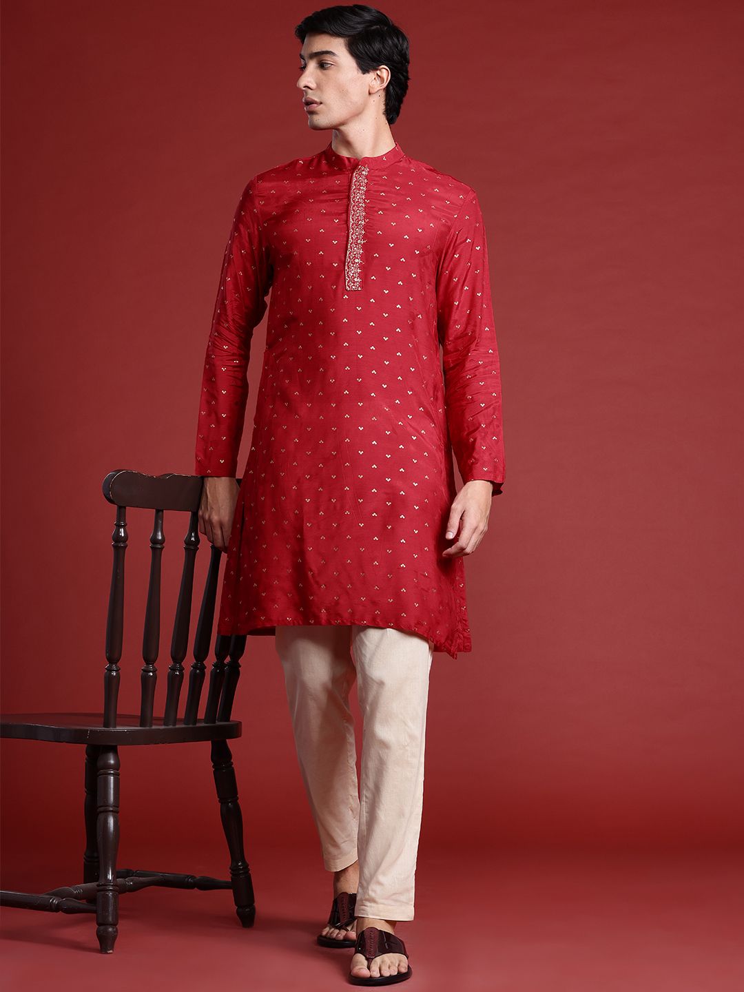 Anouk Printed Mandarin Collar Straight Kurta