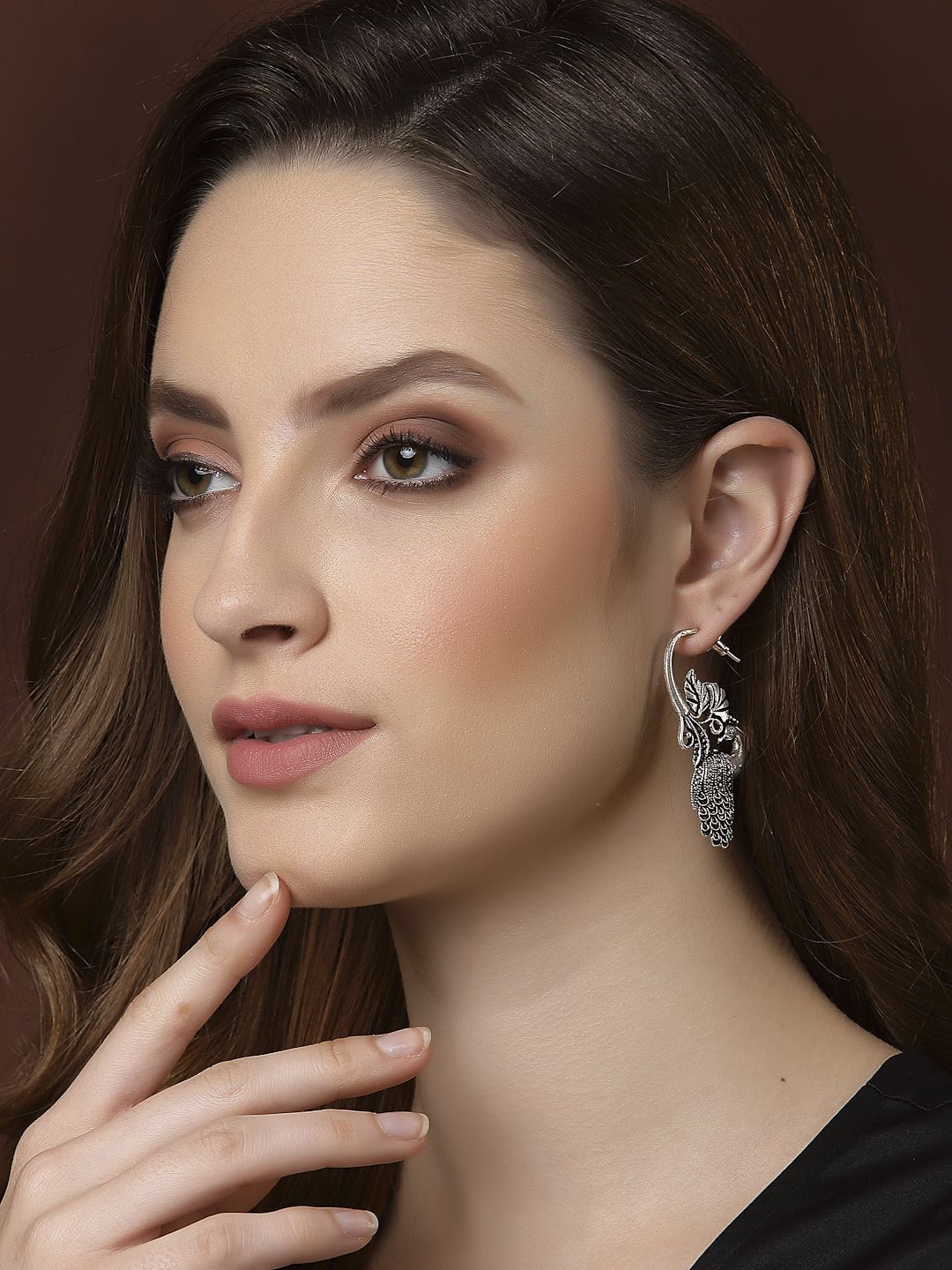 Anting-anting Jatuh Berbentuk Merak Bersalut Perak Anouk