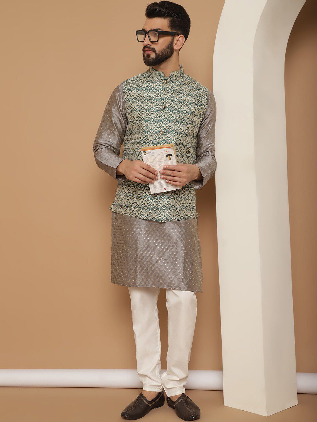 Anouk Ethnic Motifs Regular Kurta with Churidar & Nehru jacket
