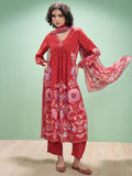 Vishudh Floral Printed V-Neck Empire A-Line Kurta With Trouser And Dupatta