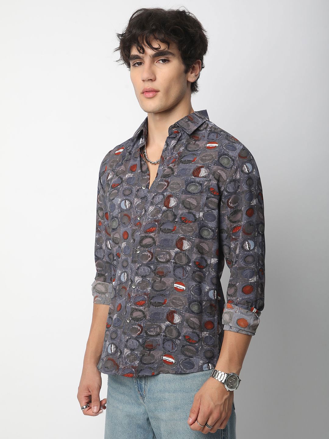VASTRADO Men Classic Spread Collar Abstract Printed Slim Fit Casual Shirt