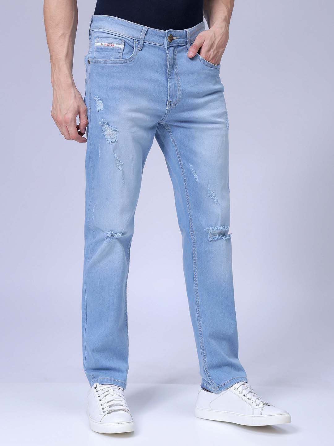 The Indian Garage Co Men Straight Fit Heavy Fade Stretchable Jeans