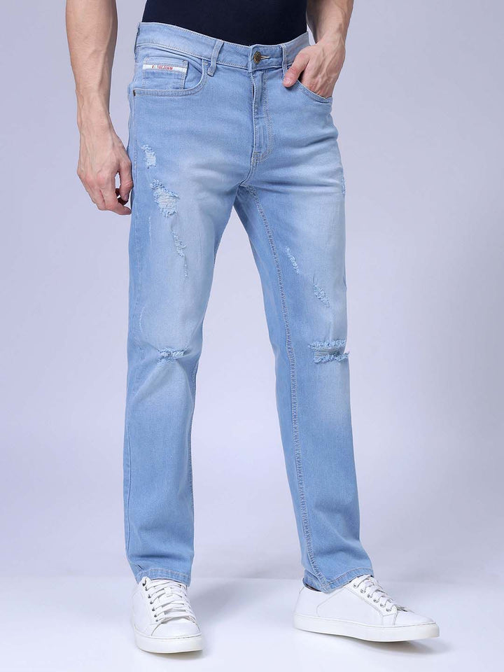 The Indian Garage Co Men Straight Fit Heavy Fade Stretchable Jeans