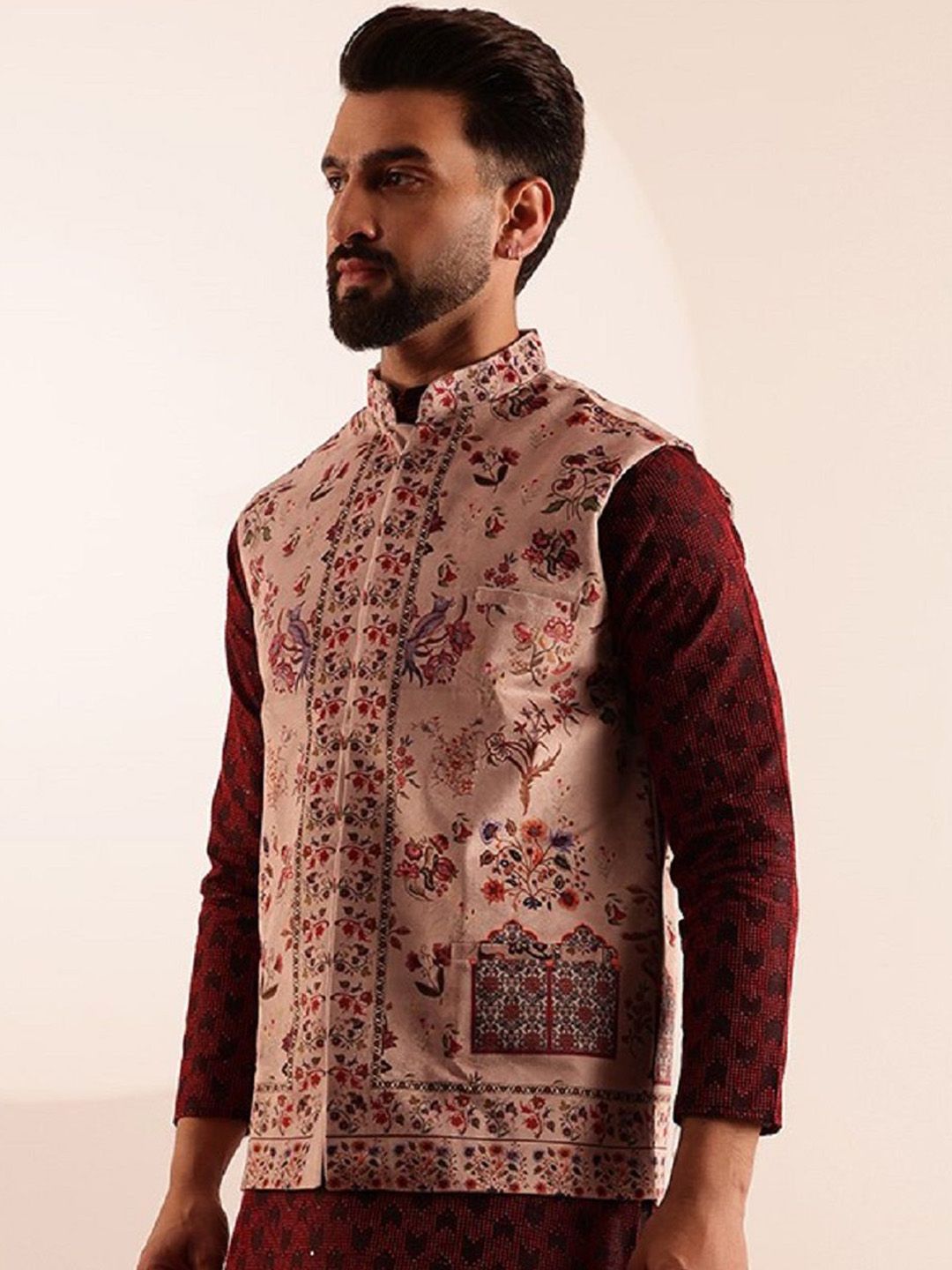 SOJANYA Printed Velvet Nehru Jacket