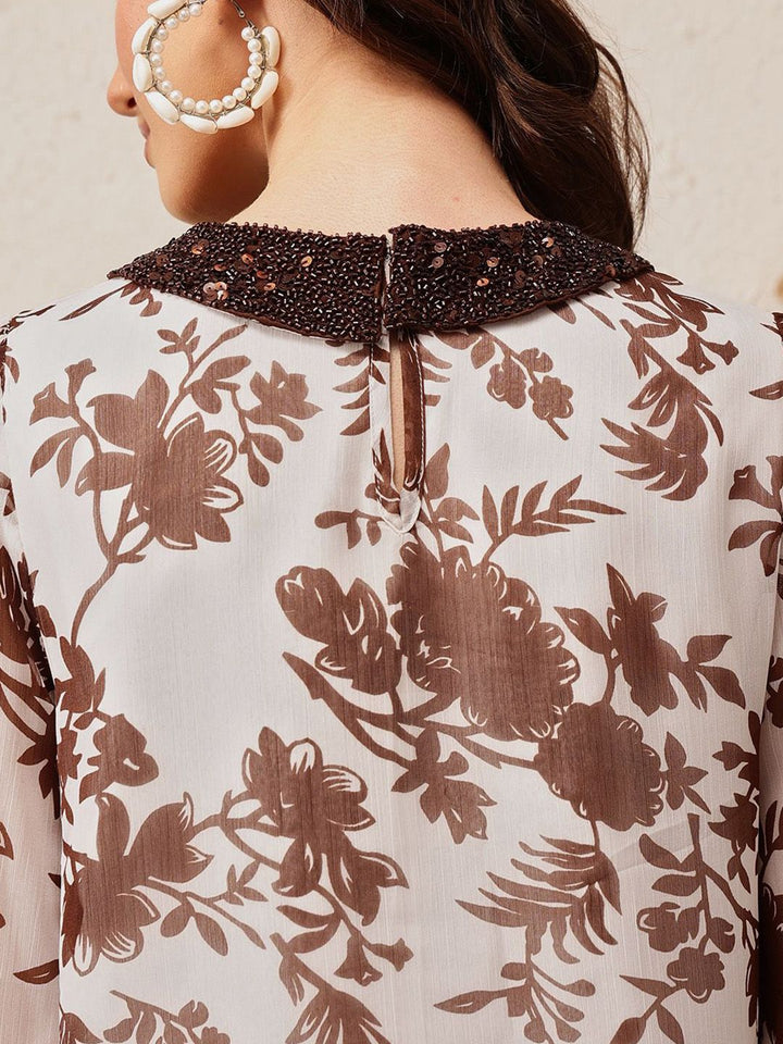 Quiero Women Floral Dicetak Peter Pan Collar atas