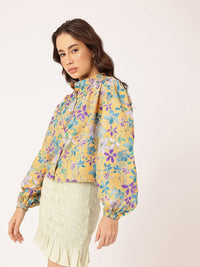 DressBerry Elegant Blooming Printed Gathers Boxy Casual Shirt