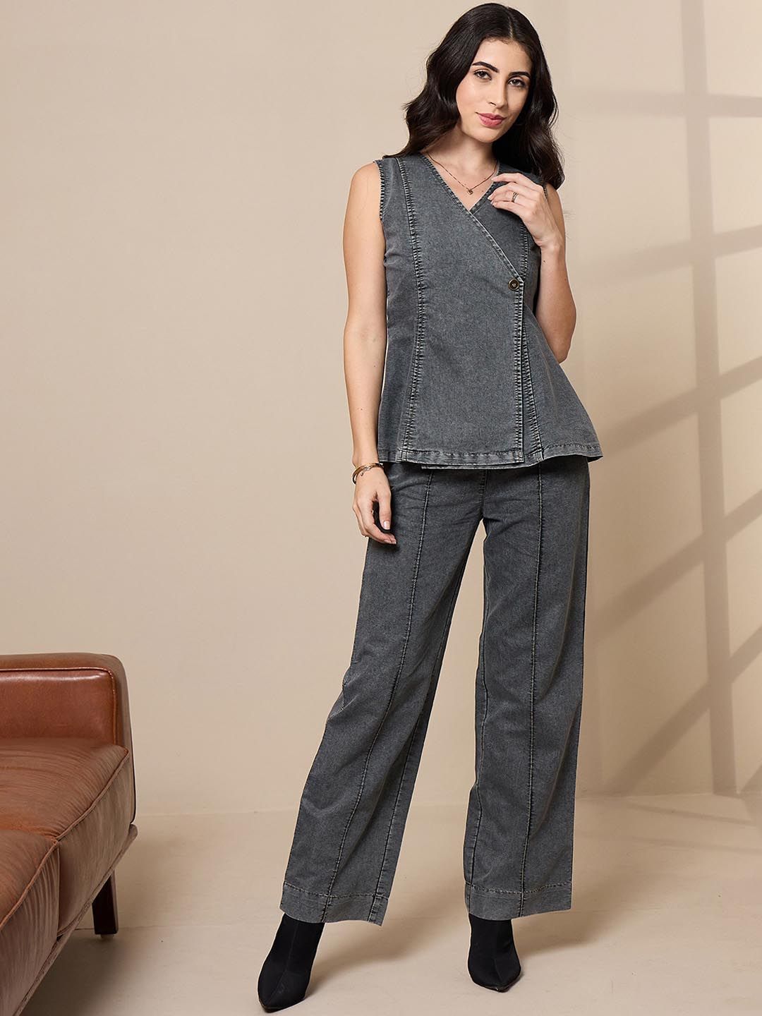 SASSAFRAS worklyf Washed Pure Cotton Vest Top With Trouser