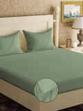 Aura Green Solid Fitted 300TC King Bedsheet With 2 Pillow Cover