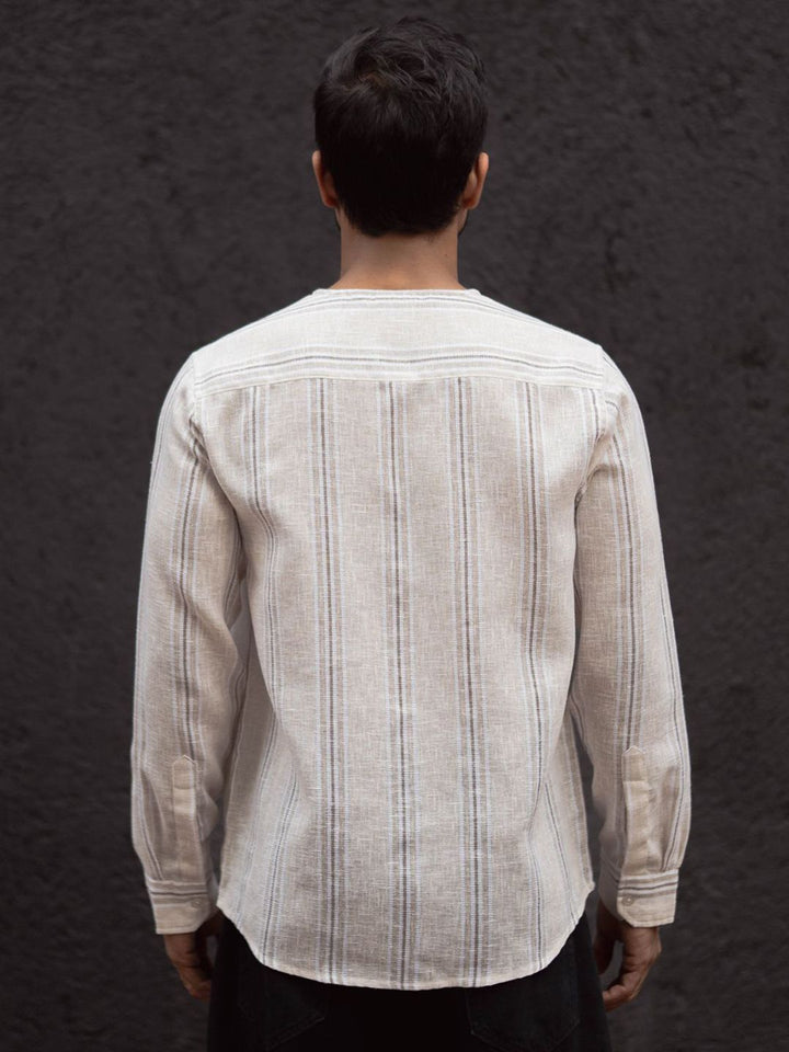 Powerlook Men Collarless Solid Cotton Casual Shirt