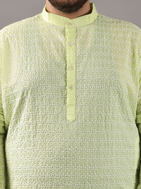 SOJANYA PLUS Plus Size Men Ethnic Motifs Embroidered Pure Cotton Kurta With Pyjamas