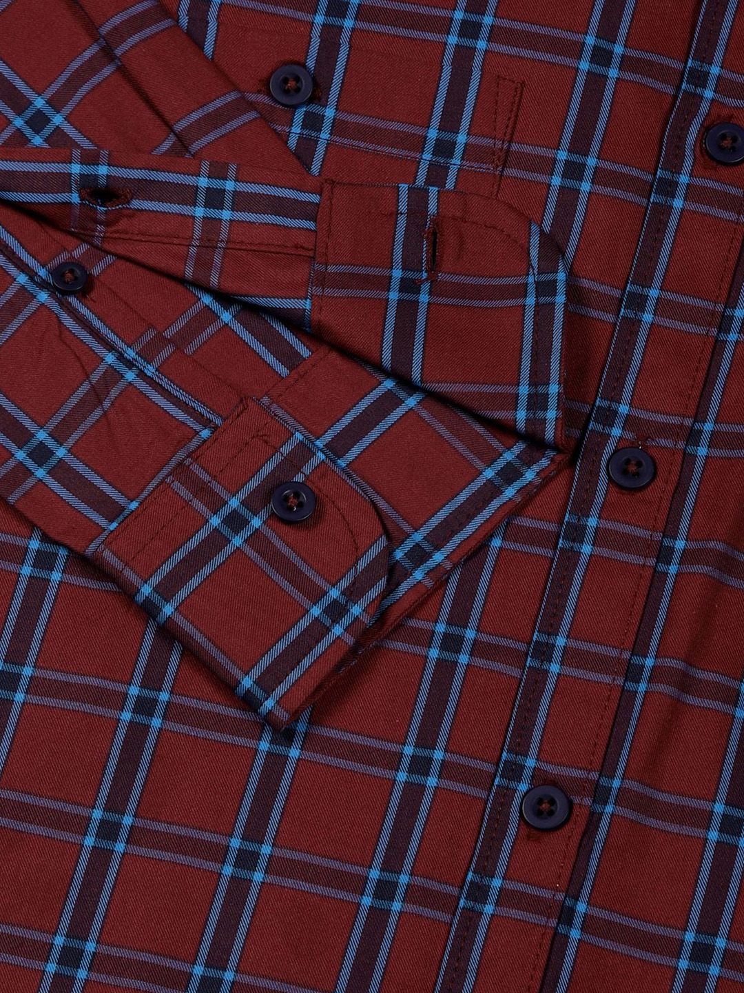 Thomas Scott Men Classic Fit Spread Collar Windowpane Checked Cotton Casual Shirt