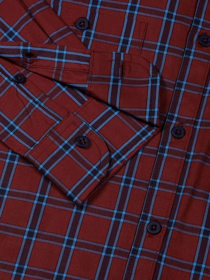 Thomas Scott Men Classic Fit Spread Collar Windowpane Checked Cotton Casual Shirt