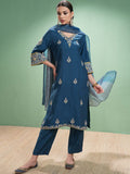 Vishudh Women Floral Embroidered Regular Thread Work Kurta with Trousers & With Dupatta