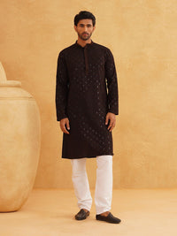 SOJANYA Motif Etnik Bersulam Kolar Mandarin Labuci Kapas Tulen Kurta Lurus
