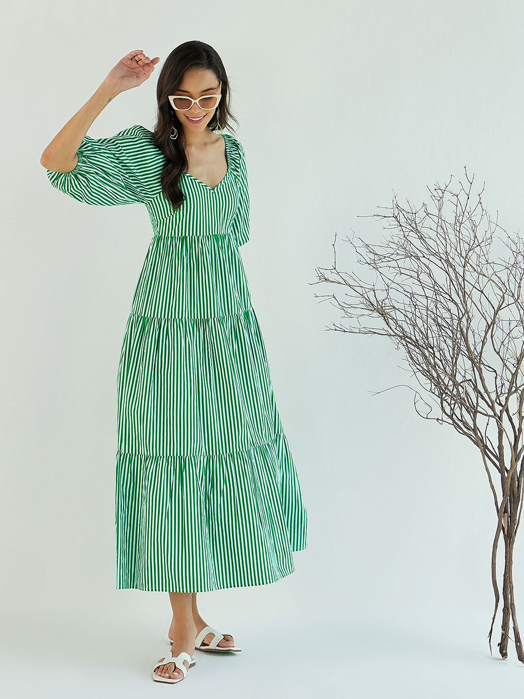 Pink Paprika by SASSAFRAS Women Striped Printed Fit And Flare Maxi Dress