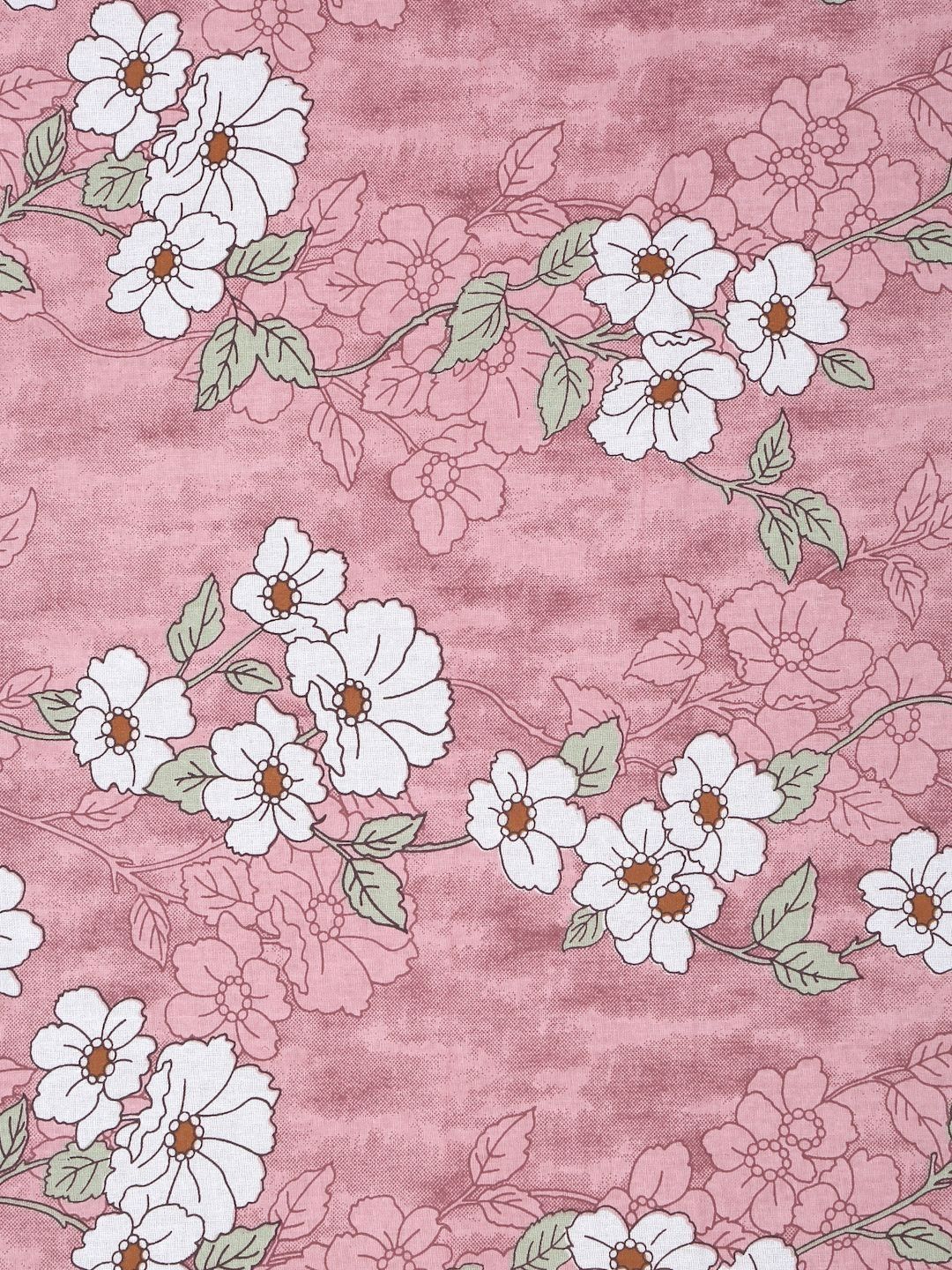 Myntra Elegant Homes Pink Floral 400 TC Pure Cotton Single Bedsheet with 1 Pillow Cover