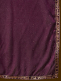 Indo Era Burgundy Geometric Embroidered Jacquard Weave Kurta with Trousers & Dupatta