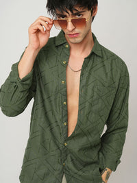 VASTRADO Men Classic Spread Collar Textured Cotton Slim Fit Casual Shirt