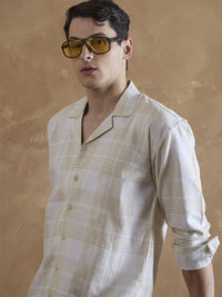 DENNISON Yellow and White Oversized Cuban Collar Checkered Shirt