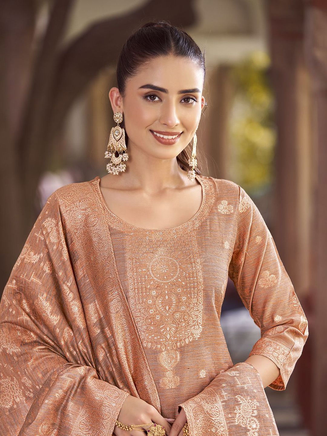 KALINI Women Woven Straight Silk Blend Kurta with Trousers & With Dupatta