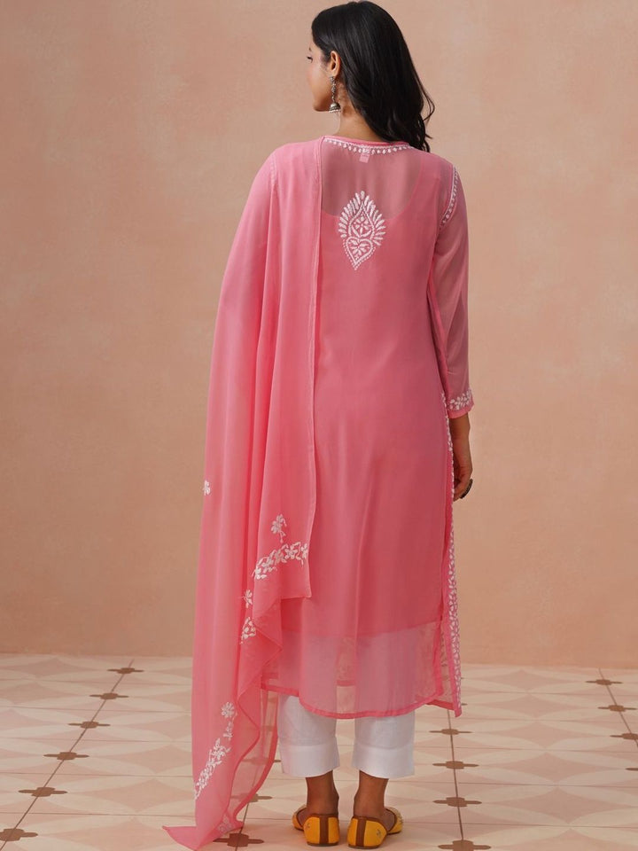 House of Chikankari Women Embroidered Thread Work Georgette Kurta
