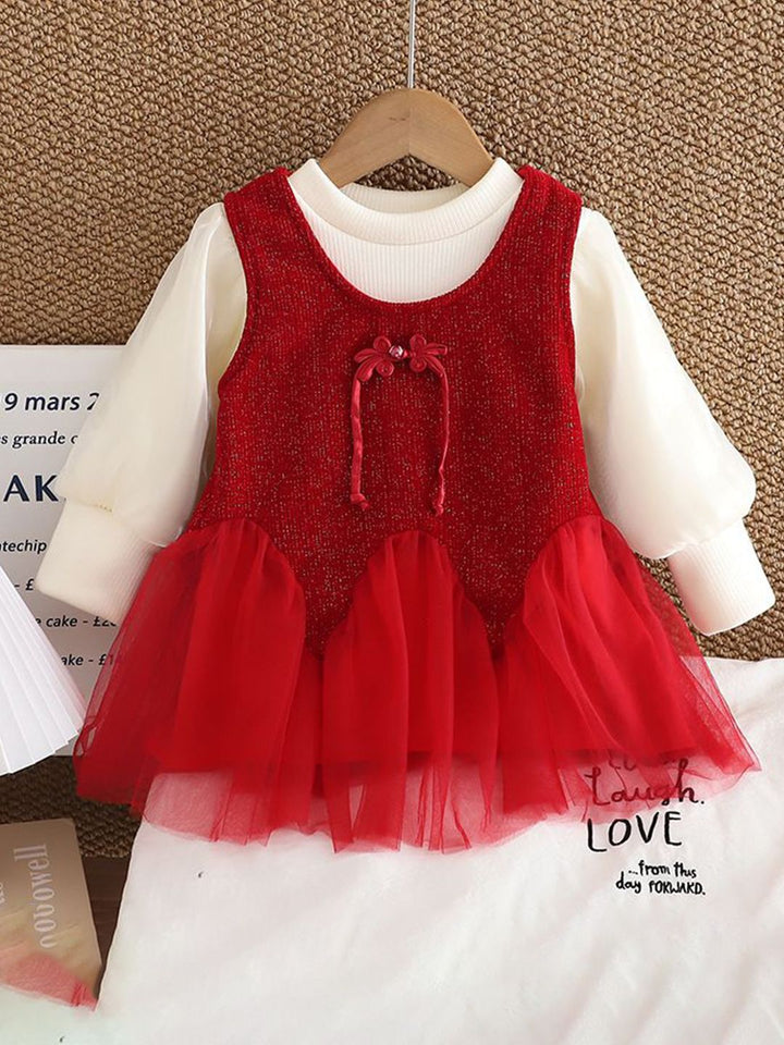 YK Girls Round Neck Fit & Flare Dress