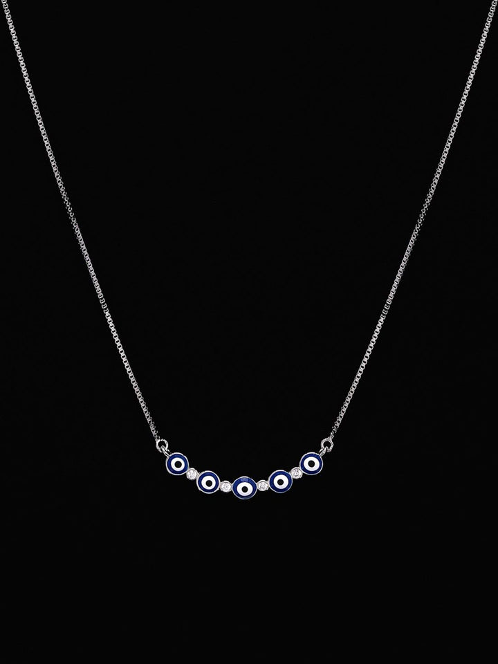 PANASH 925 Sterling Silver Rhodium-Plated CZ-Studded Evil Eyes Necklace