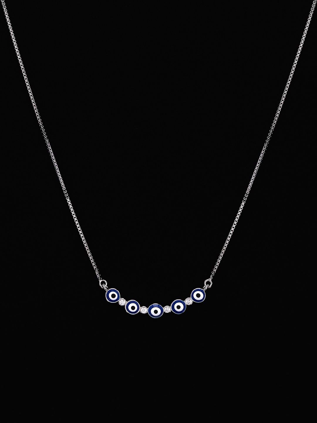 PANASH 925 Sterling Silver Rhodium-Plated CZ-Studded Evil Eyes Necklace