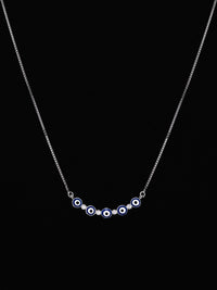PANASH 925 Sterling Silver Rhodium-Plated CZ-Studded Evil Eyes Necklace