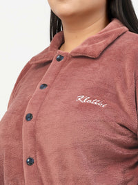 KLOTTHE Plus Size Rust Woollen Bath Robe With Belt