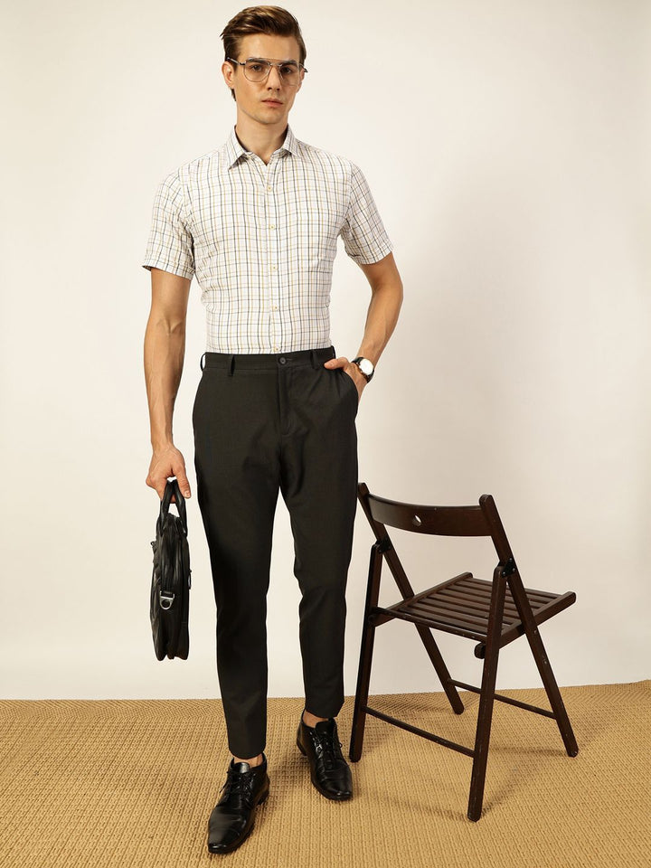 Thomas Scott Men Smart Spread Collar Tartan Checked Cotton Formal Shirt