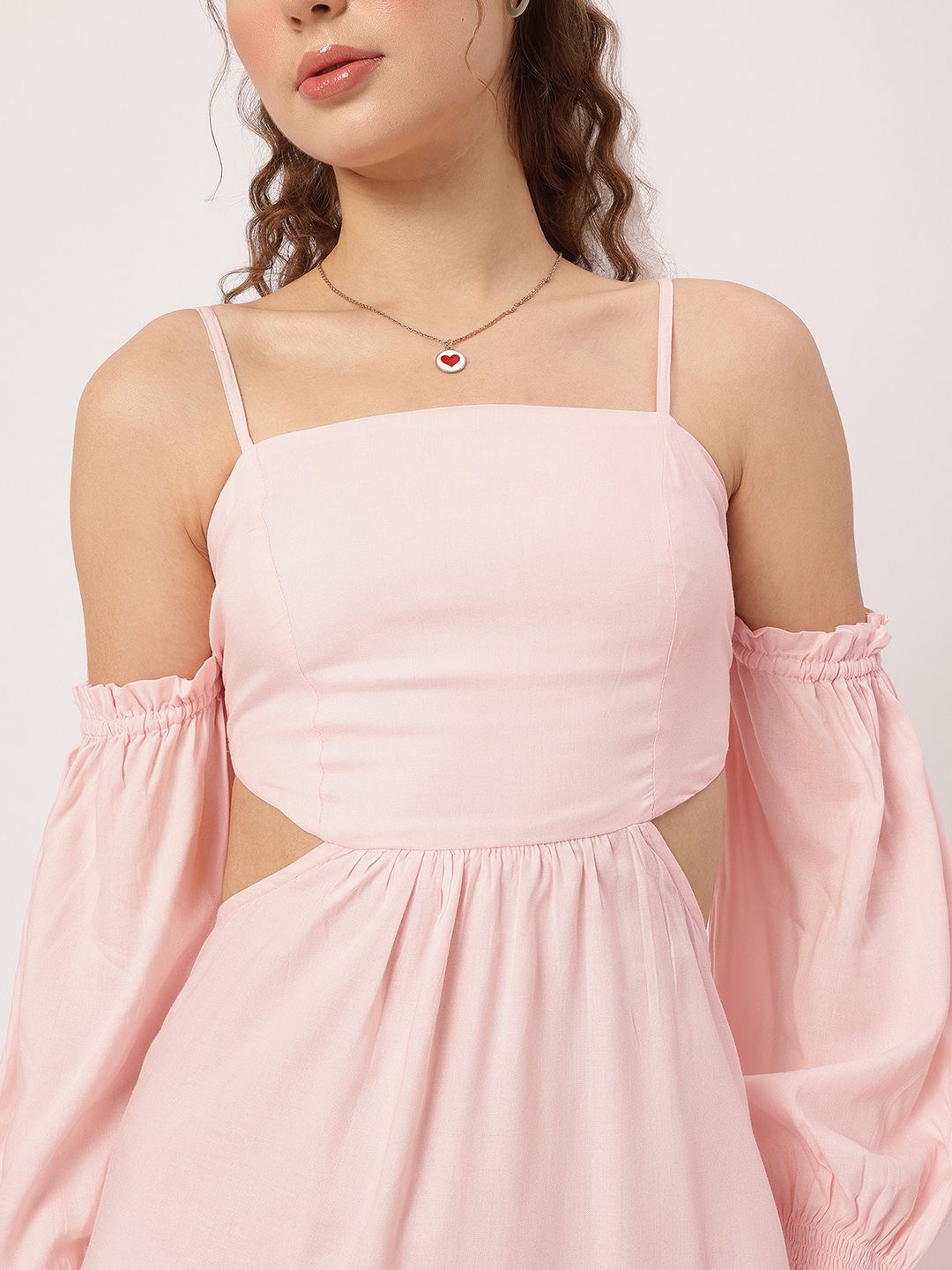 DressBerry Fairy Core Cold-Shoulder Sleeves Cut-Out Smocked Mini Dress