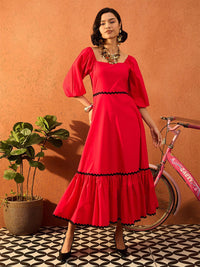 Pink Paprika by SASSAFRAS Women Bishop Sleeves Fit & Flare Maxi Dress