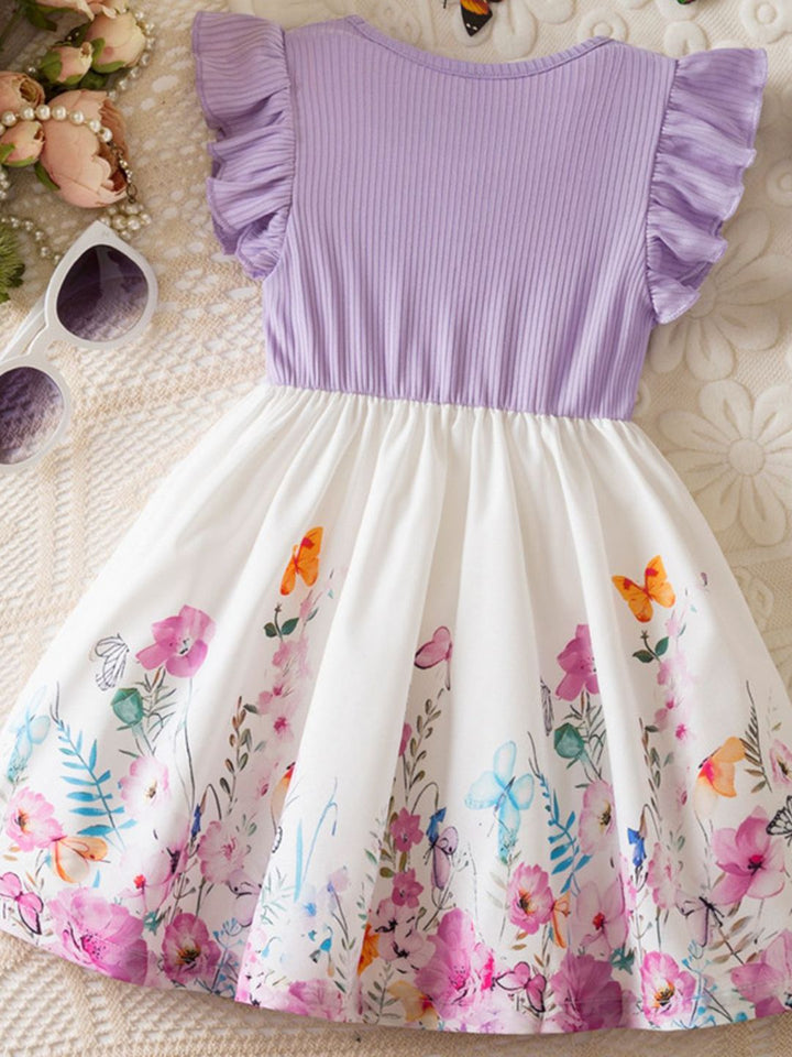 YK Girls Flutter Sleeve Fit & Flare Dress