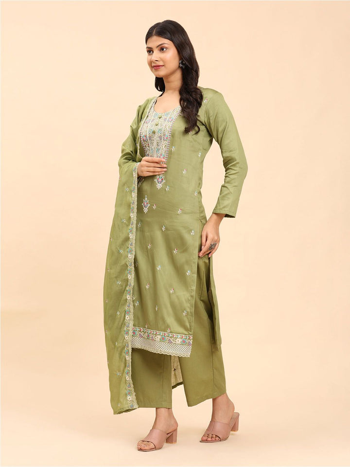 Mamicha Women Floral Embroidered Regular Pure Cotton Kurta with Palazzos & With Dupatta