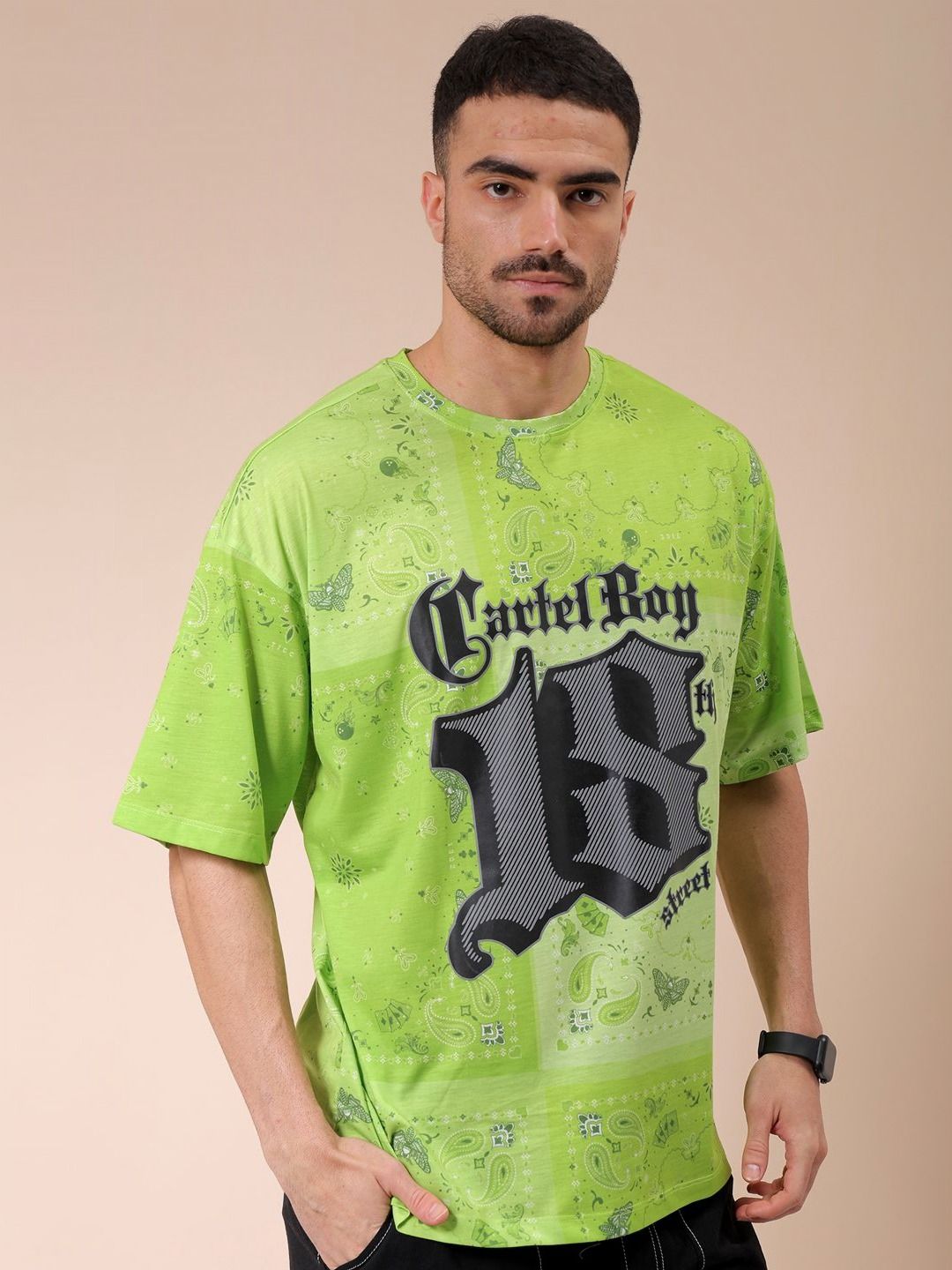 The Indian Garage Co Men Graphic Printed Round Neck Oversized T-shirt