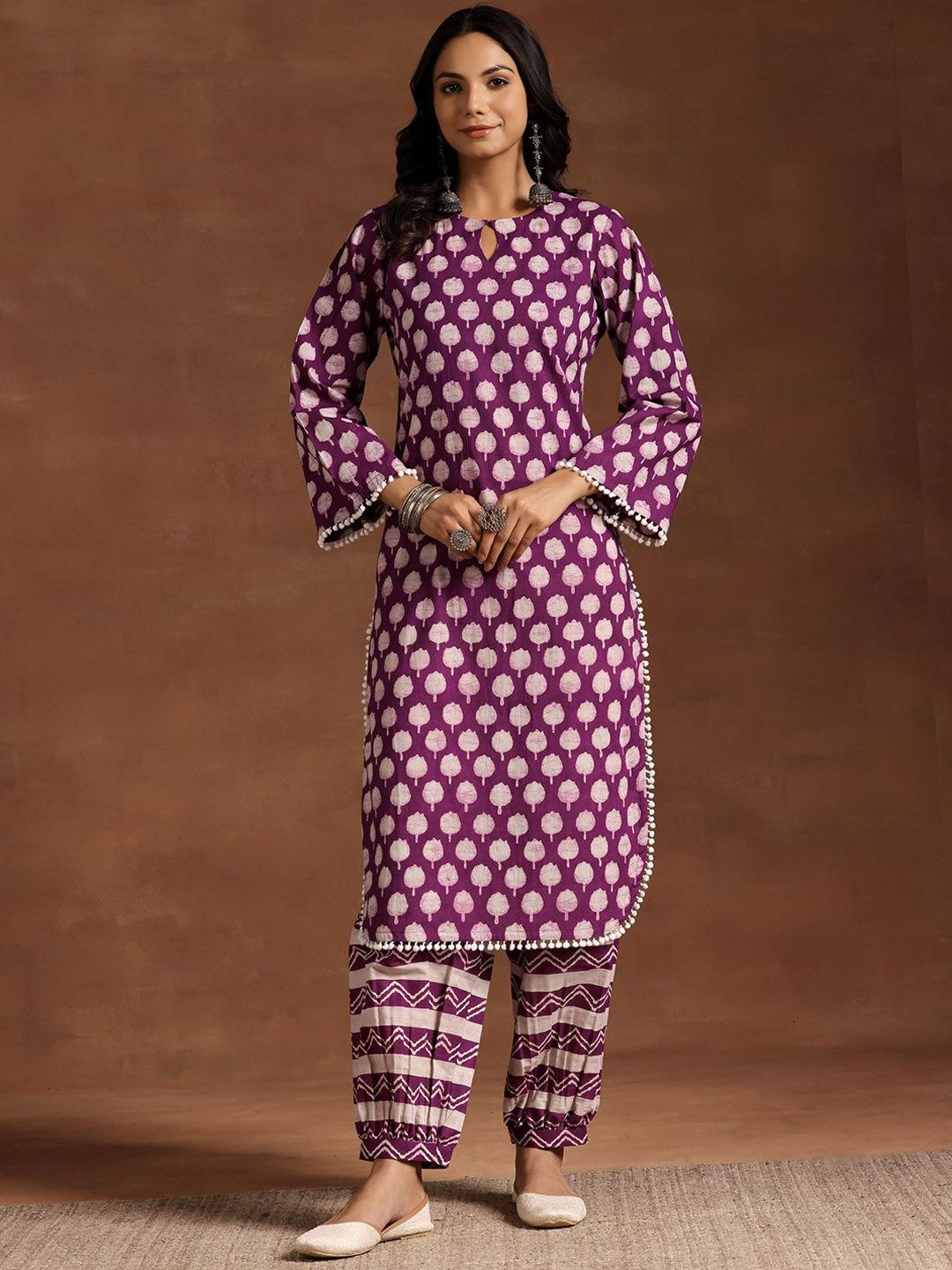 Libas Women Floral Printed Regular Pure Cotton Kurta with Salwar