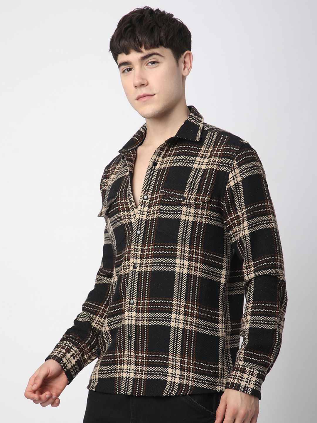 VASTRADO Men Classic Slim Fit Opaque Checked Casual Shirt