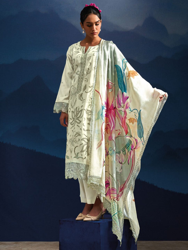 Indo Era Women Floral Embroidered Regular Thread Work Kurta with Trousers & With Dupatta