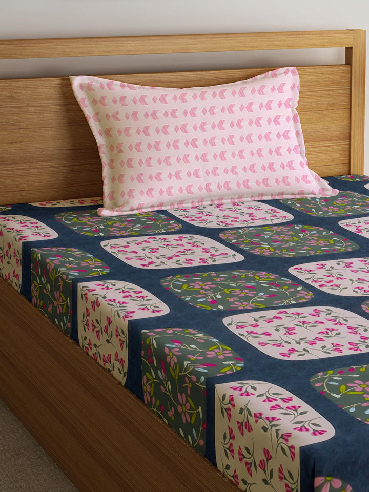 Myntra Elegant Homes Green & Pink Floral Printed Set Cadar Bujang 300 TC Bercetak