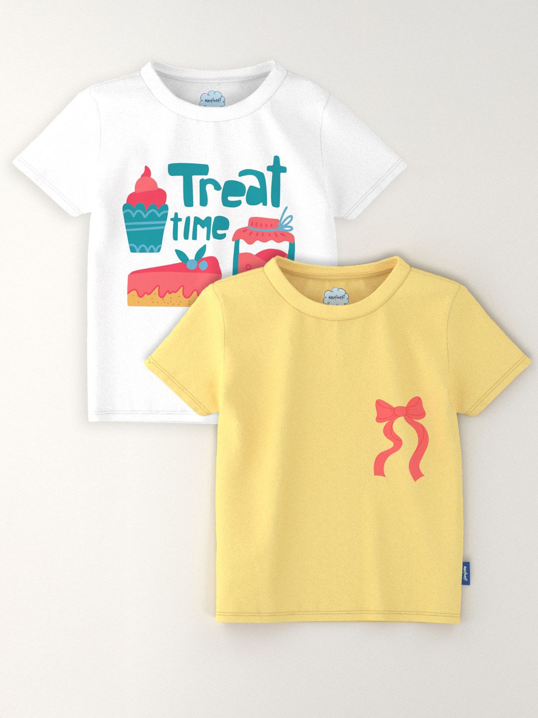 Nauti Nati Everyday Play Girls Pack Of 2 Graphic Printed Antimicrobial Cotton T-Shirts