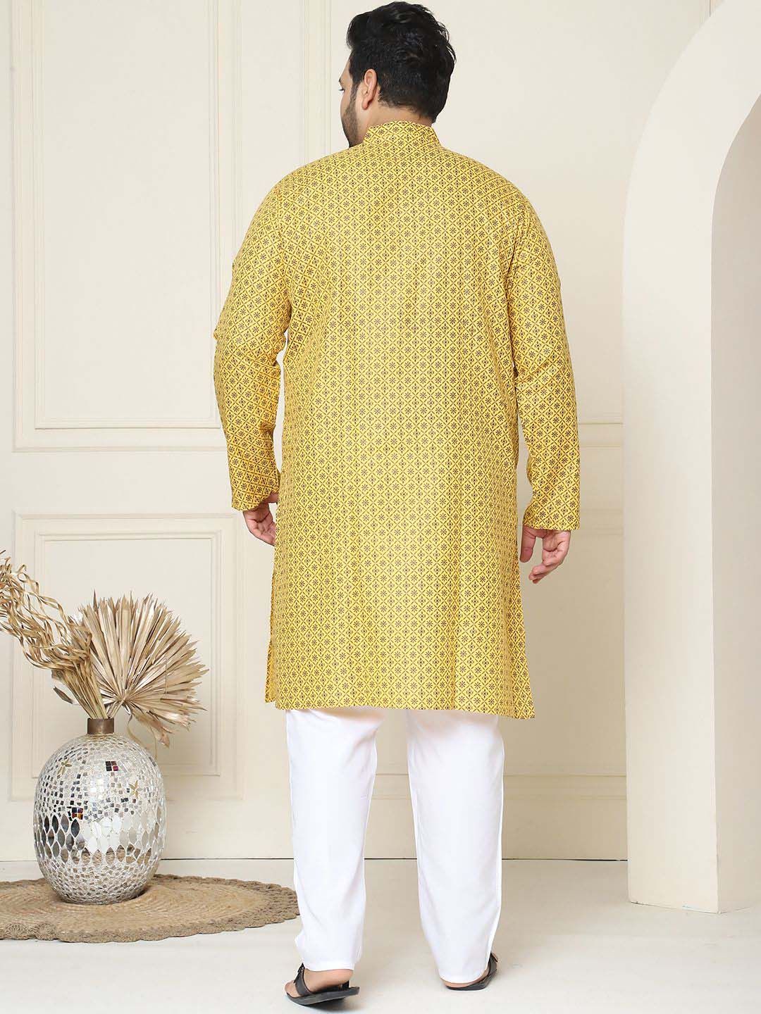 SOJANYA PLUS Floral Embroidered Thread Work Cotton Linen Straight Kurta with Pyjamas