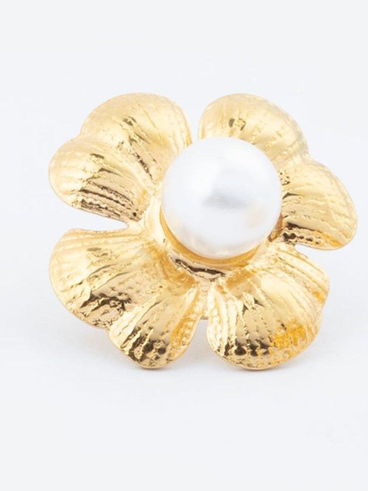 VOGUE PANASH Stainless Steel 18K Gold-Plated Pearls Beaded Floral Shape Studs